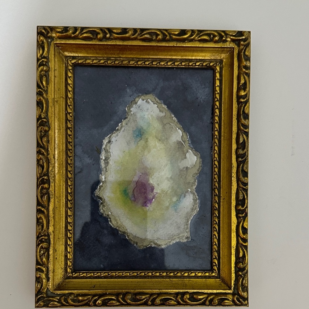 Original Watercolor Gold Framed Abstract Oyster